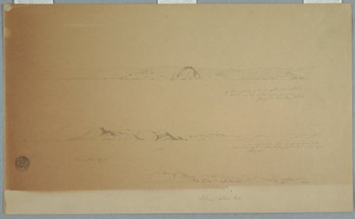 Teckning, Landskap nära Fogo Island, Brimstone, Head, Change Island Rocks, 2 juli 1869 av Frederic Edwin Church