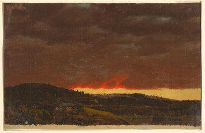Teckning, Landskap, solnedgång, ca 1845 av Frederic Edwin Church