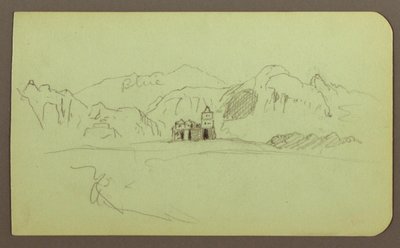 Teckning, Landskap med kyrka; A tergo: Landskap, 1883 av Frederic Edwin Church