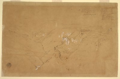 Teckning, Landskap med Mount Purese, Colombia, 6 augusti 1853 av Frederic Edwin Church