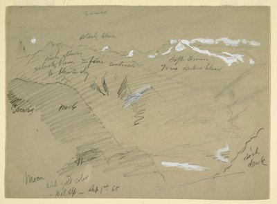 Teckning, Landskap i Berner Alperna, nära Bel Alp, Schweiz, september 1868 av Frederic Edwin Church
