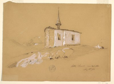 Teckning, "Lilla kyrkan nära Bel Arp", Berner Alperna, Schweiz, 28 augusti 1868 av Frederic Edwin Church