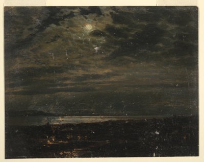 Teckning, Maine Coast  månsken, 1845-55 av Frederic Edwin Church