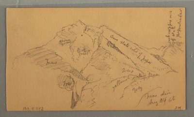 Ritning, medeltida slott, huskaskader, 24 augusti 1868 av Frederic Edwin Church