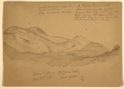 Teckning, Månsken i El Yumen-dalen, Arabien, 29 februari 1868 av Frederic Edwin Church