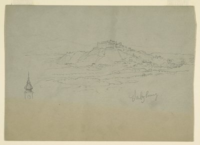 Teckning, Motiv från stad i bergslandskap, 1868 av Frederic Edwin Church