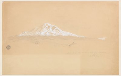 Ritning, berget Chimborazo från Senior Pablo Bustamantes hus, Riobamba, Ecuador, 14 juli 1857 av Frederic Edwin Church