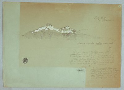 Teckning, Mount Iliniza, Ecuador, 3 juli 1857 av Frederic Edwin Church