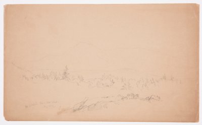Teckning, "Mount Katahdin från väster" [Blick västerut mot Mount Katahdin], augusti 1852 av Frederic Edwin Church