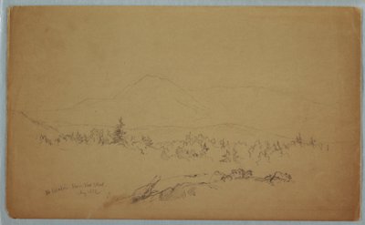 Teckning, "Mount Katahdin från väster" [Blick västerut mot Mount Katahdin], augusti 1852 av Frederic Edwin Church