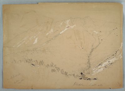 Teckning, Mount Katahdin, sett från söder, augusti 1852 av Frederic Edwin Church
