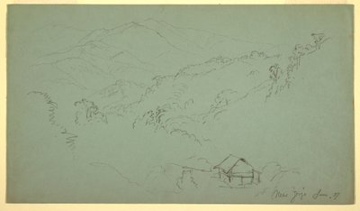 Teckning, Bergslandskap, Hus, "nära Jorje", Ecuador, juni 1857 av Frederic Edwin Church