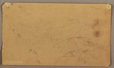 Teckning, bergslandskap, Jamaica, Västindien, juli 1865 av Frederic Edwin Church