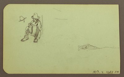 Teckning, bergslandskap; Averso: Sittande figur, berg, 1883 av Frederic Edwin Church