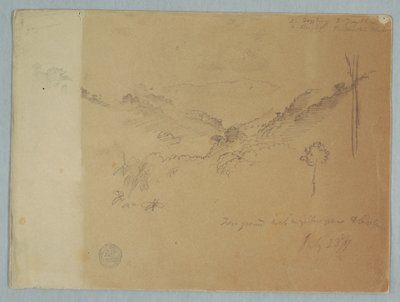 Teckning, Bergslandskap nära Jorje, Ecuador, 23 juli 1857 av Frederic Edwin Church