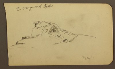 Teckning, bergstopp; Verso: Rugged Range, 1 maj 1885 av Frederic Edwin Church