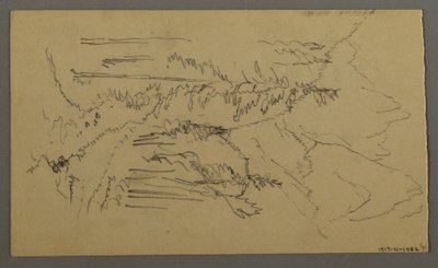 Teckning, Bergstoppar, Två figurer i en roddbåt, augusti 1868 av Frederic Edwin Church