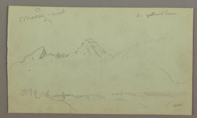 Teckning, bergstoppar, möjligen 1868 av Frederic Edwin Church