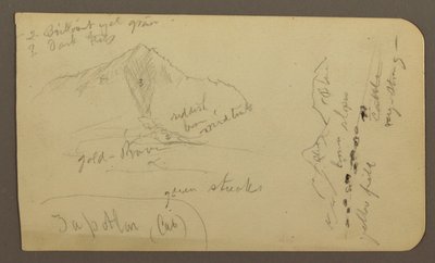 Teckning, Berg, Zapotlan; Verso: Trädbevuxen sluttning, Cuitzeosjön, januari 1885 av Frederic Edwin Church