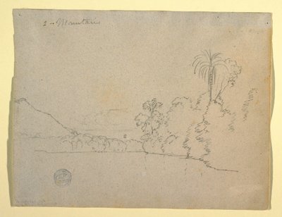 Teckning, bergig strand av en bukt, Sydamerika, 1853 av Frederic Edwin Church