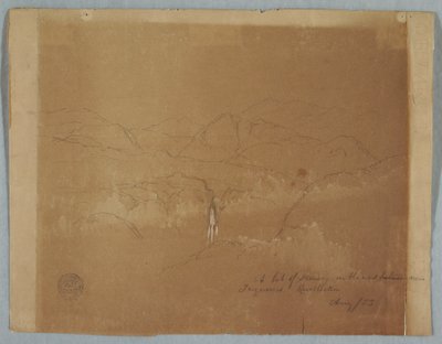 Teckning, Bergslandskap med vattenfall, nära Tuquerres, Colombia, augusti 1853 av Frederic Edwin Church