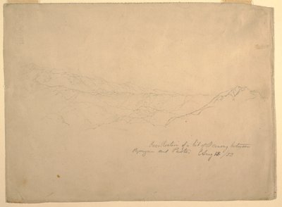 Teckning, Bergslandskap mellan Popayan och Pasto, Colombia, 13 augusti 1853 av Frederic Edwin Church