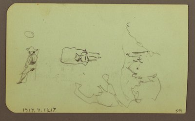 Teckning, Berg, Kyrka; Verso: Figurer, Kyrka, 1883 av Frederic Edwin Church