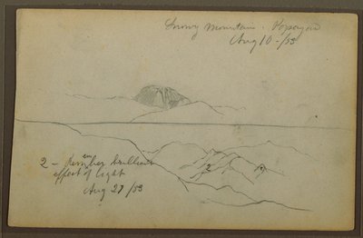 Teckning, berg, Popayan, Colombia, augusti 1853 av Frederic Edwin Church
