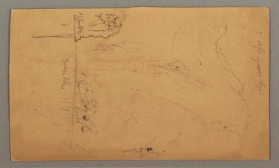 Teckning, Berg reser sig över sjö, juli möjligen 1868 av Frederic Edwin Church