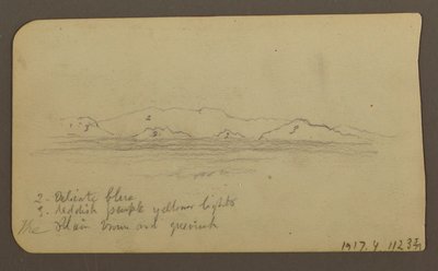 Teckning, Berg; Verso: Foothills amp; Bergskedja, 21 december 1885 av Frederic Edwin Church