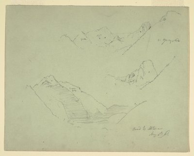 Teckning, bergen nära Abtenau, Salzkammergut, 5 augusti 1868 av Frederic Edwin Church