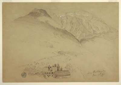 Ritning, bergen Goell och Brett nära Berchtesgarden, Bayern, 28 juni 1868 av Frederic Edwin Church