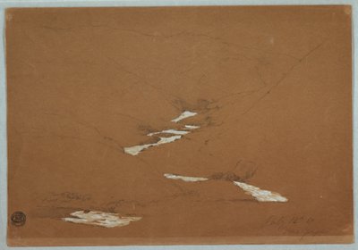 Teckning, Smal bergsdal med forsande vattendrag nära Ysapan, Ecuador, 12 juli 1857 av Frederic Edwin Church