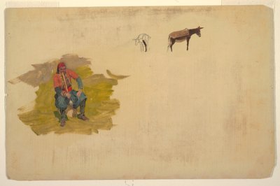 Teckning, Främre Orienten, man; åsna, 1868-69 av Frederic Edwin Church