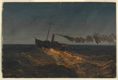 Teckning, Hjulångare i skymningen, ca 1853 av Frederic Edwin Church