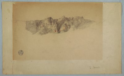 Teckning, del av en sprickig bergskedja, troligen Ecuador eller Colombia, 1853 eller 1857 av Frederic Edwin Church