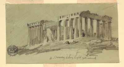 Teckning, Parthenon, Aten från sydost, april 1869 av Frederic Edwin Church