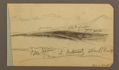Teckning, Slätt, kulle, stad; Verso: Bergskedja, 1889 av Frederic Edwin Church