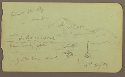 Ritning, Popocatapel; Verso: Frise på Texcoco Hotel, 18 december 1883 av Frederic Edwin Church