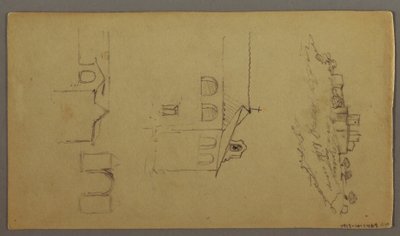 Teckning, Recto: Blank; Verso: Fortree on Hilltop, Two c, Gateway, möjligen 1868-69 av Frederic Edwin Church