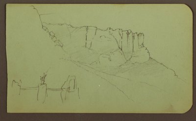 Teckning, klippvägg, pilaster; Verso: Bergslandskap, figurer, 1883 av Frederic Edwin Church