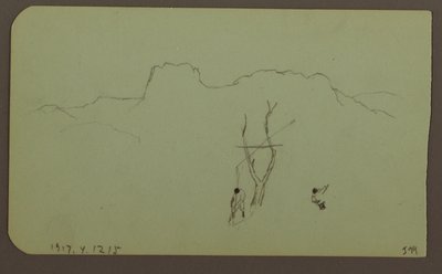 Teckning, klippvägg, pilaster; Verso: Bergslandskap, figurer, 1883 av Frederic Edwin Church