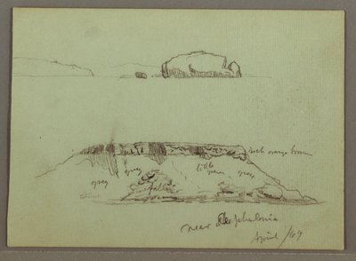 Teckning, Klippor framför kustlinjen, Klippiga klippor vid kustlinjen, april 1869 av Frederic Edwin Church