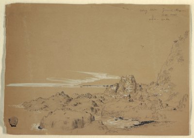 Teckning, Klippiga kusten, Grand Manan, Kanada, augusti 1851 av Frederic Edwin Church