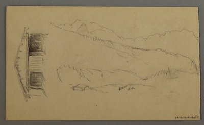 Ritning, hustak, port, bergstoppar, augusti 1868 av Frederic Edwin Church