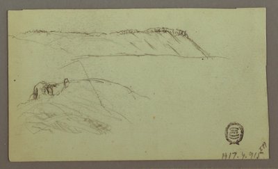 Teckning, Ruiner omgivna av murar, tält, två figurstudier, 28 april 1868 av Frederic Edwin Church