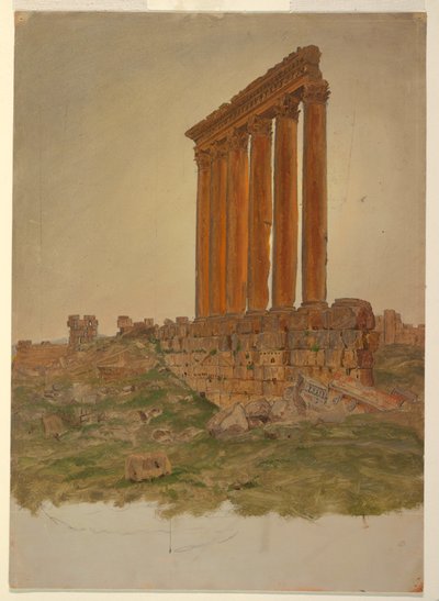 Ritning, ruinerna av Zeustemplet, Baalbek, maj 1868 av Frederic Edwin Church