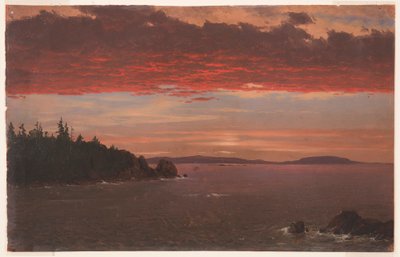 Teckning, Schoodic Peninsula från Mount Desert vid soluppgången, 1850-55 av Frederic Edwin Church