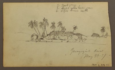 Teckning, Himmel över havet; Verso: Bank of the Guayas nära Guayaquil, Ecuador, 29 maj 1857 av Frederic Edwin Church