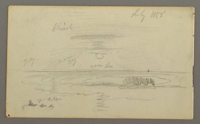 Teckning, Himmel med låg sol över vatten, juli 1858 av Frederic Edwin Church